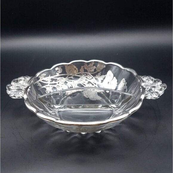 Silver City Glass Flanders Poppy Silver Overlay Crystal Divided Scalloped Dish - Picture 4 of 10